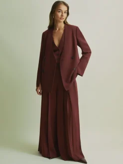 Florere Burgundy Collarless Double Breasted Blazer