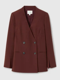 Florere Burgundy Collarless Double Breasted Blazer