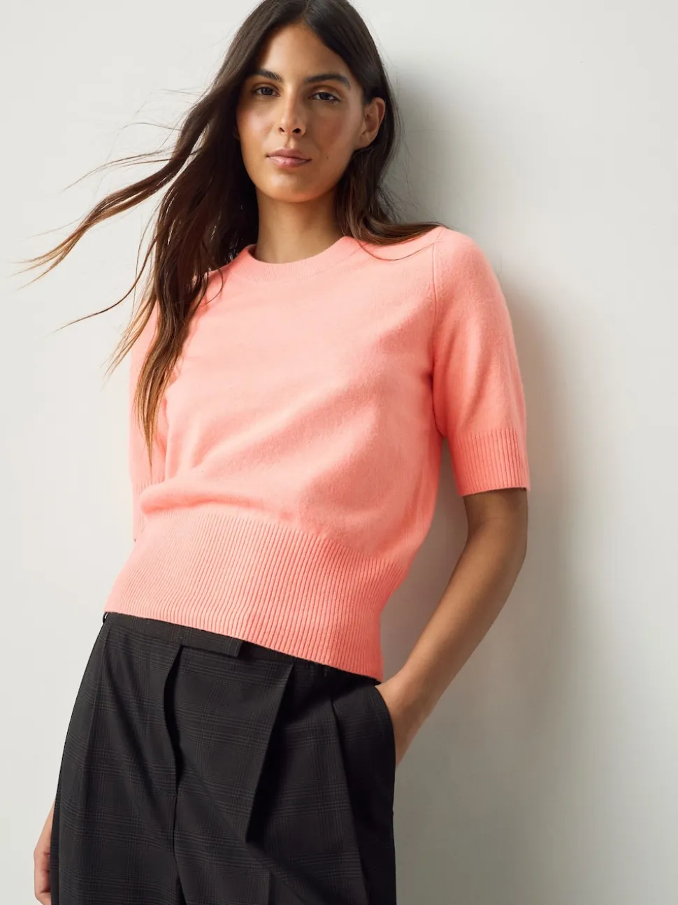 Fluro Coral Supersoft Short Sleeve Knitted Top