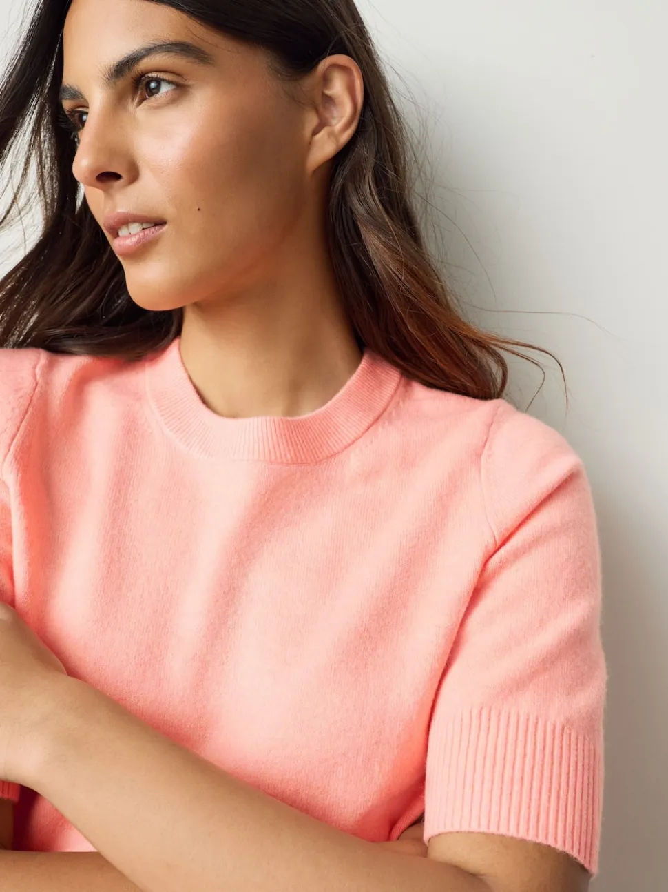Fluro Coral Supersoft Short Sleeve Knitted Top
