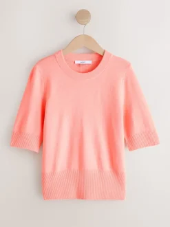 Fluro Coral Supersoft Short Sleeve Knitted Top