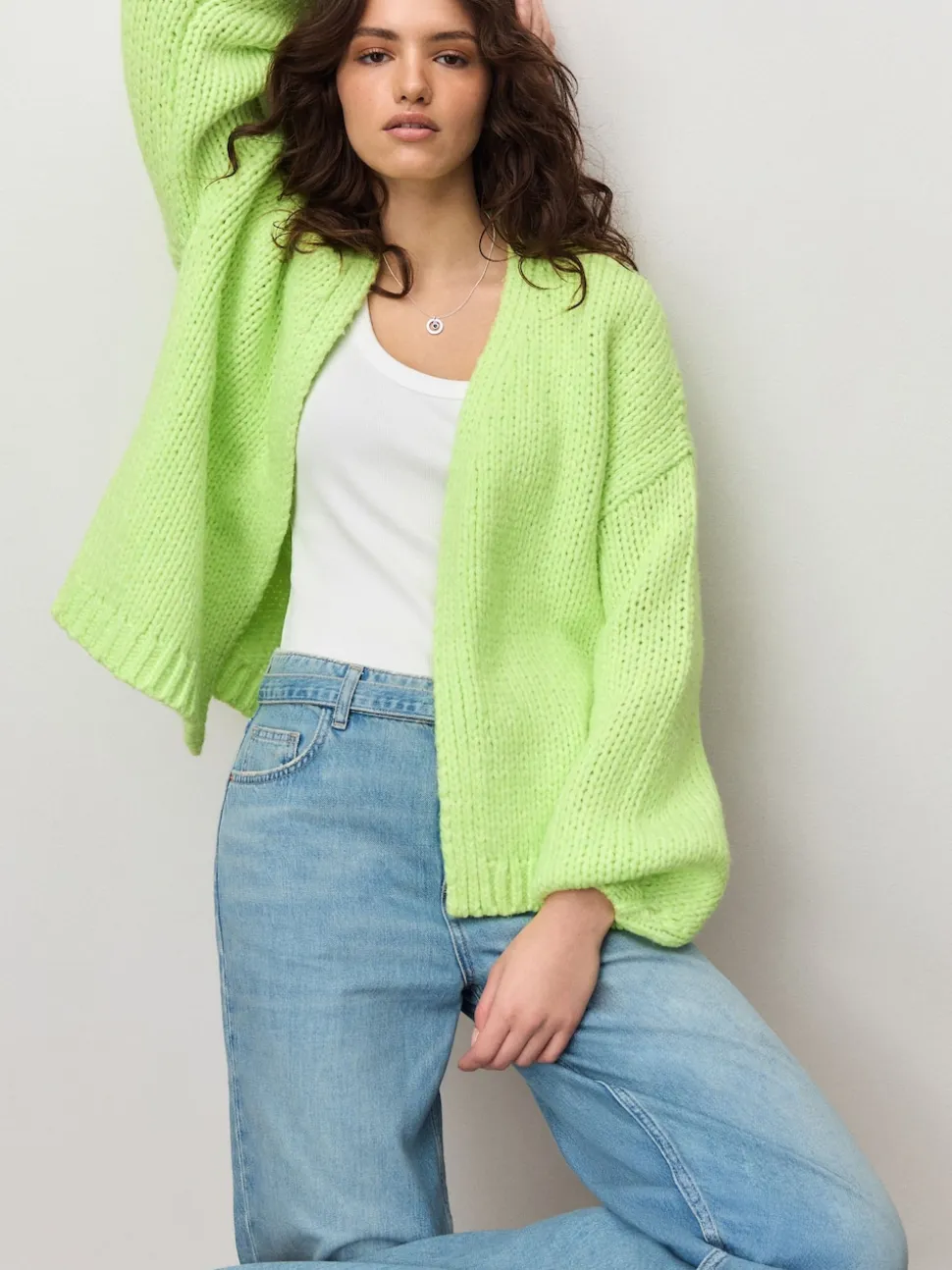 Fluro Green Soft Touch Chunky Knit Cardigan