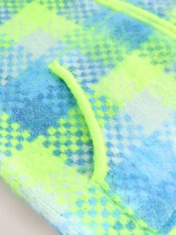 Fluro Green/Blue Check Zip-Up Knitted Brushed Gilet
