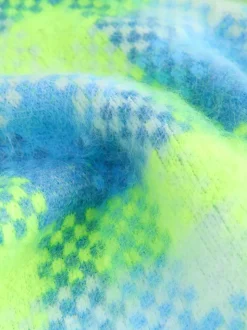 Fluro Green/Blue Check Zip-Up Knitted Brushed Gilet