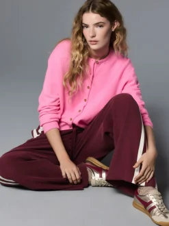 Fluro Pink Crew Neck Knitted Cardigan With Wool