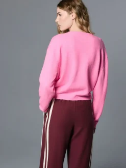 Fluro Pink Crew Neck Knitted Cardigan With Wool