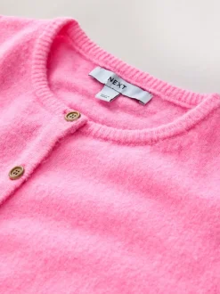 Fluro Pink Crew Neck Knitted Cardigan With Wool