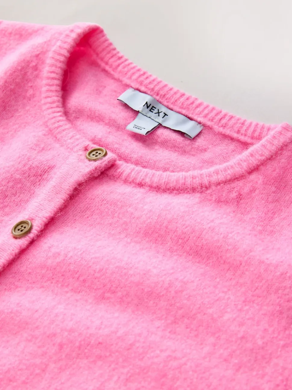 Fluro Pink Crew Neck Knitted Cardigan With Wool