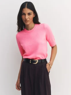 Fluro Pink Supersoft Short Sleeve Knitted Top