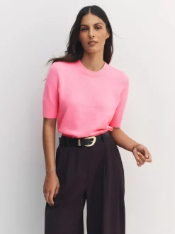 Fluro Pink Supersoft Short Sleeve Knitted Top