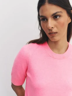 Fluro Pink Supersoft Short Sleeve Knitted Top