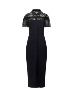 French Connection Black Miles Lace Mix Midi Dress