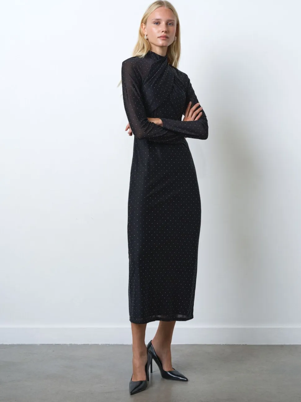French Connection Black Shoshana Hotfix WrapOver Dress