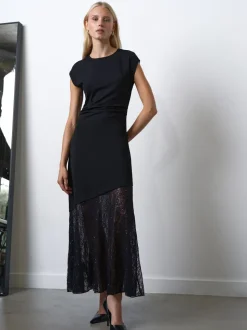 French Connection Black Valetta Lace Mix Dress