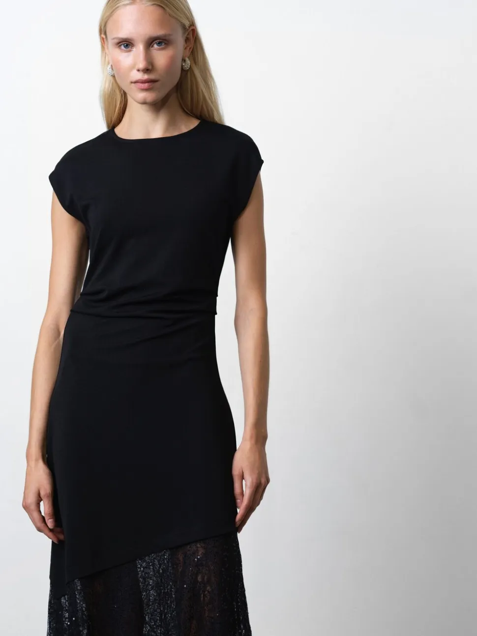 French Connection Black Valetta Lace Mix Dress