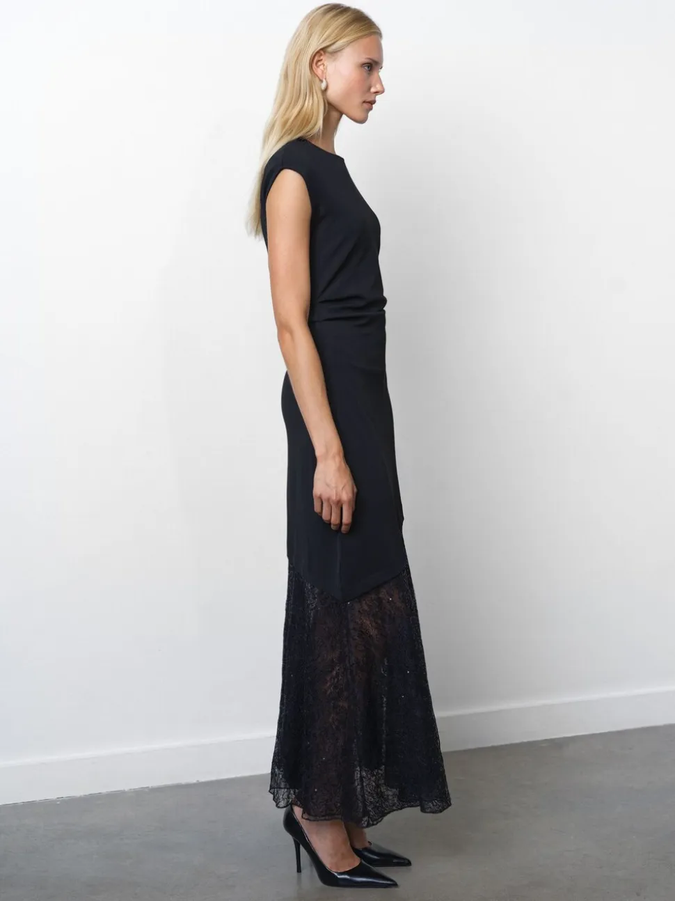French Connection Black Valetta Lace Mix Dress