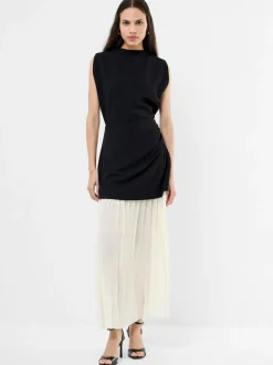French Connection Black Zion Pleated Skirt Dress