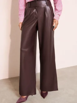 Friends Like These Berry Red Faux Leather Pleated Wide Leg Trousers