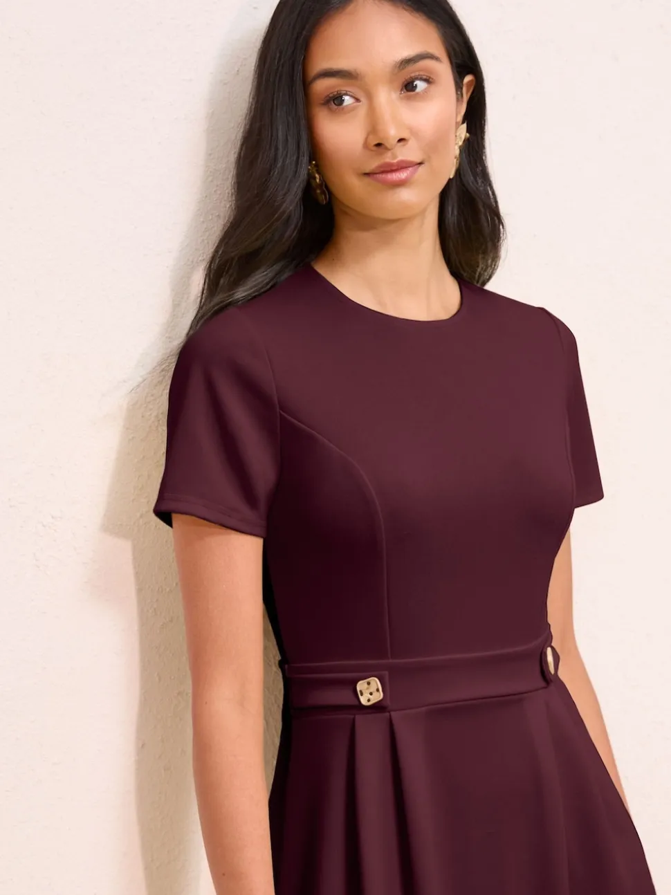 Friends Like These Berry Red Petite Tab Detail Short Sleeve Midi Tailored Dress