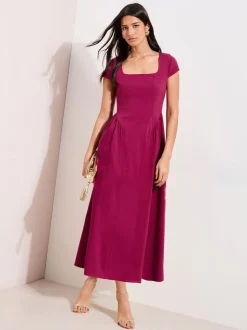 Friends Like These Berry Red Square Neck Sculpting Stretch Midaxi Dress