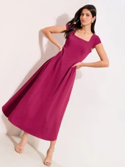 Friends Like These Berry Red Square Neck Sculpting Stretch Midaxi Dress