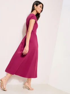 Friends Like These Berry Red Square Neck Sculpting Stretch Midaxi Dress