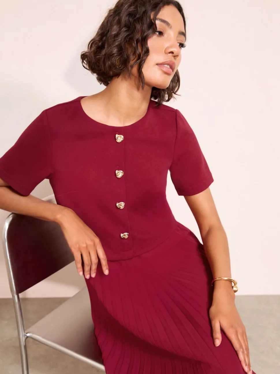 Friends Like These Berry Red Button Down 2-In-1 Pleated Dress