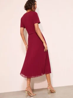 Friends Like These Berry Red Button Down 2-In-1 Pleated Dress