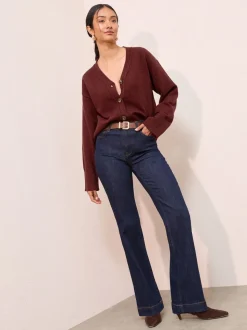 Friends Like These Berry Red V-Neck Exposed Seam Cardigan