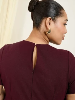 Friends Like These Berry Red Curve Tab Detail Short Sleeve Midi Tailored Dress