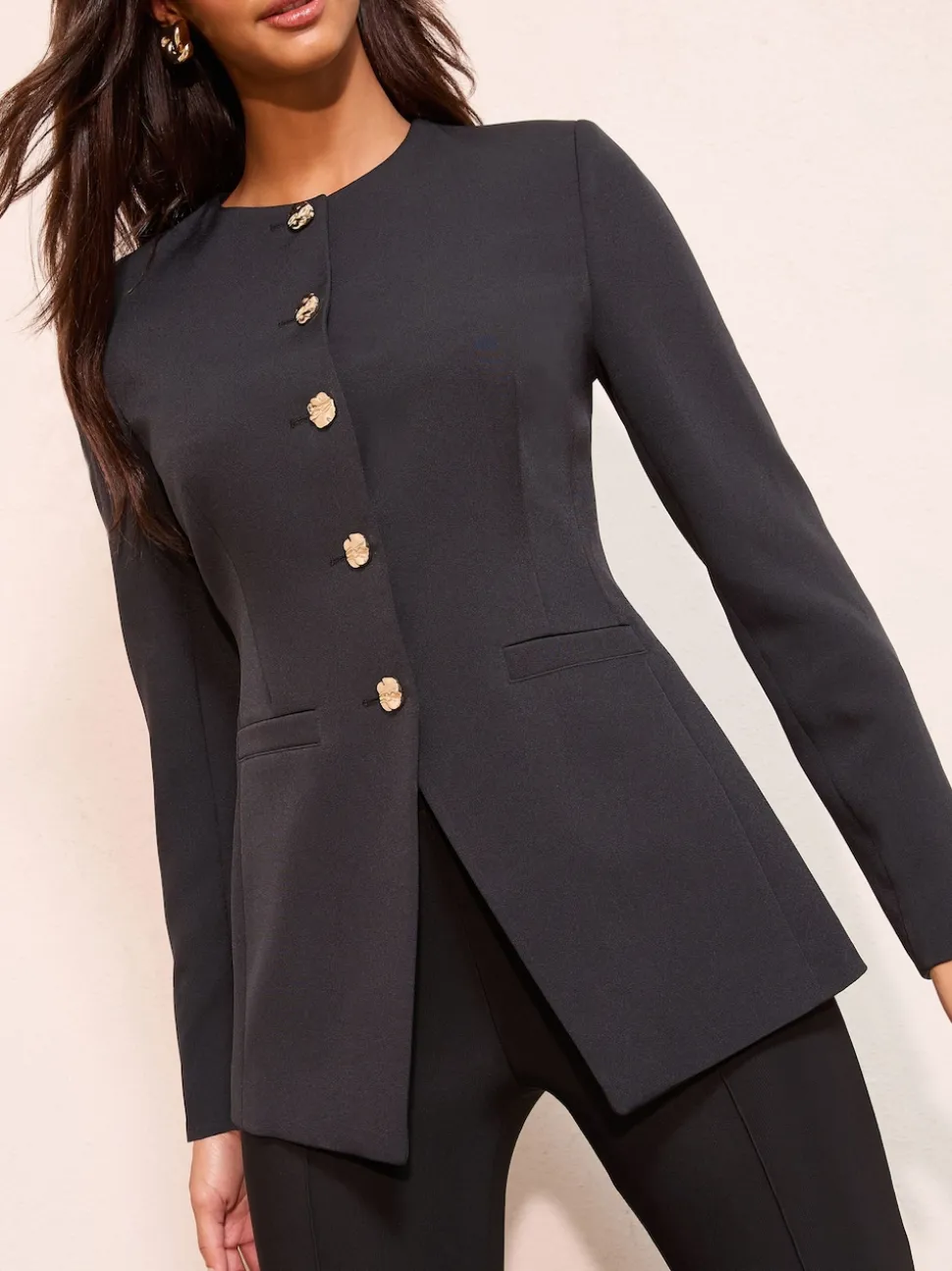 Friends Like These Black Collarless Button Front Blazer