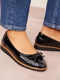 Friends Like These Black Wide Fit Comfort Patent Faux Leather Flat Ballerina Shoes