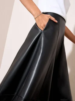 Friends Like These Black Petite Faux Leather Midi Skirt