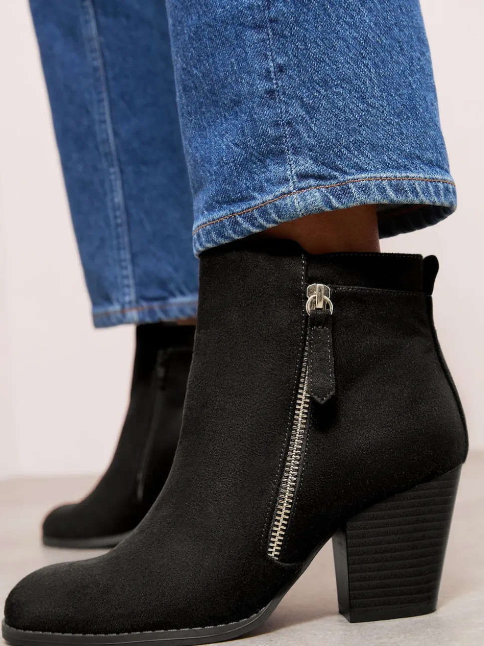 Friends Like These Black Standard fit Stacked Heel Faux Suede Cuban Ankle Boots