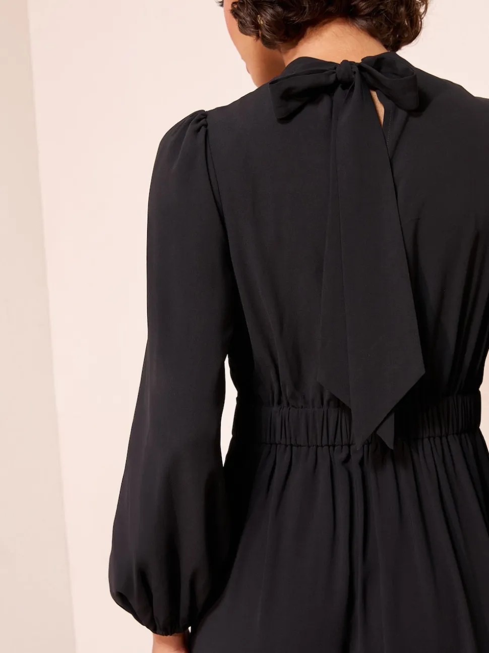 Friends Like These Black High Neck Long Sleeve Midi Dress with Bow Detailing