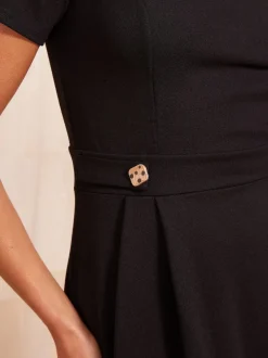Friends Like These Black Petite Tab Detail Short Sleeve Midi Tailored Dress