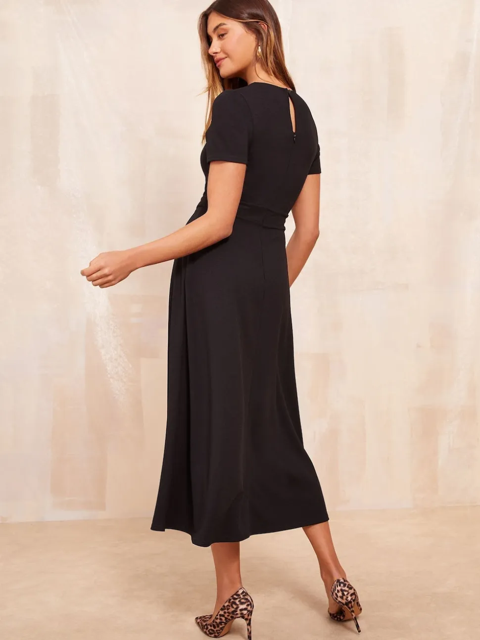 Friends Like These Black Petite Tab Detail Short Sleeve Midi Tailored Dress