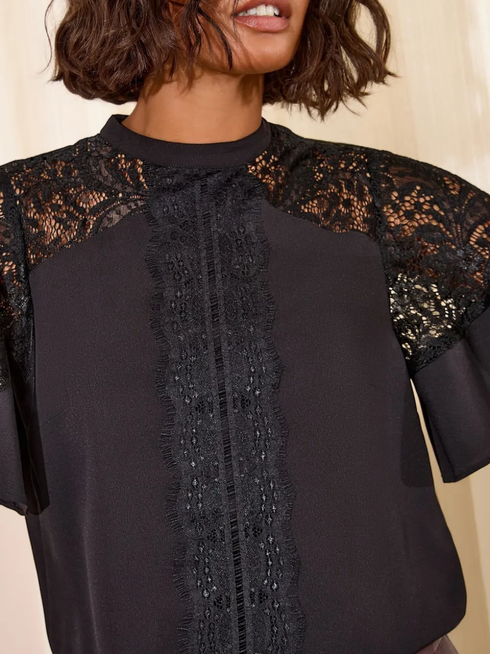 Friends Like These Black Lace Flutter Sleeve Blouse