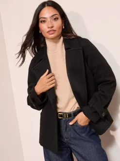 Friends Like These Black Short Belted Twill Collared Jacket