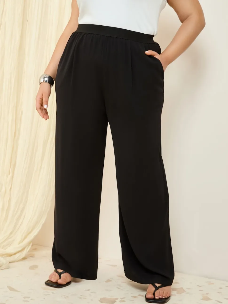 Friends Like These Black Curve Elasticated Waist Wide Leg Trousers