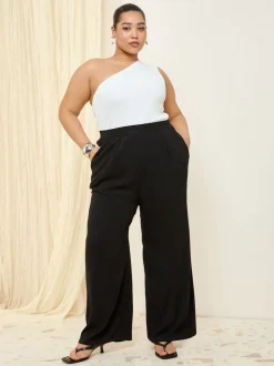 Friends Like These Black Curve Elasticated Waist Wide Leg Trousers