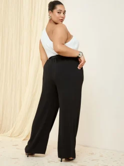Friends Like These Black Curve Elasticated Waist Wide Leg Trousers
