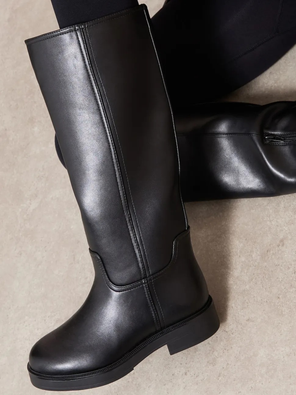 Friends Like These Black Standard fit Faux Leather Casual Flat Pull On Knee High Long Riding Boots