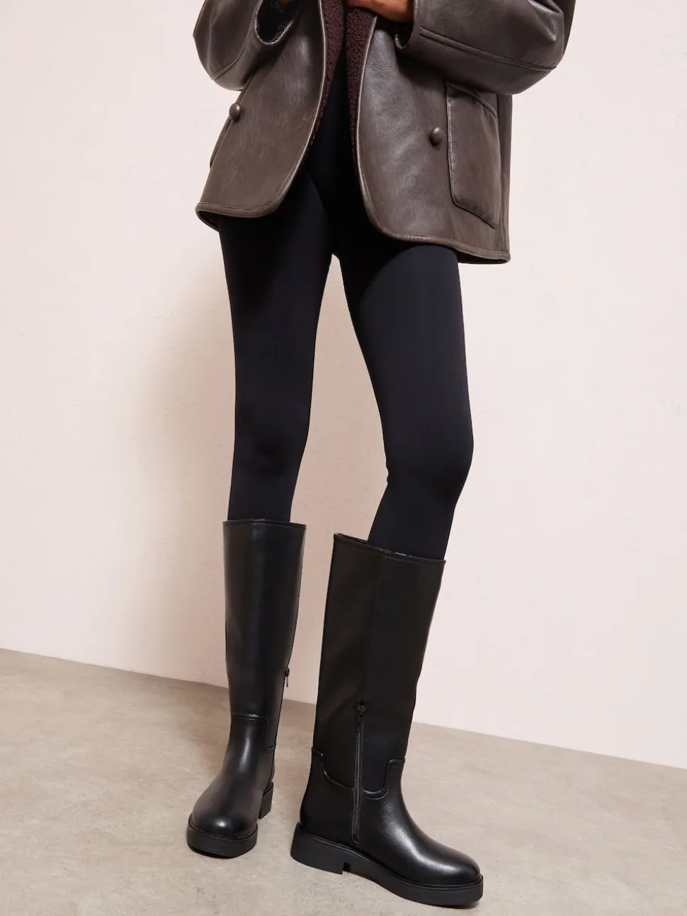 Friends Like These Black Standard fit Faux Leather Casual Flat Pull On Knee High Long Riding Boots