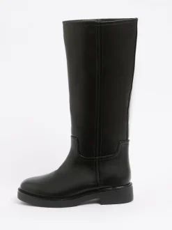 Friends Like These Black Standard fit Faux Leather Casual Flat Pull On Knee High Long Riding Boots