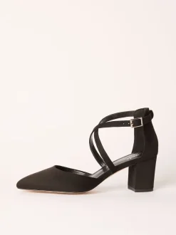 Friends Like These Black Wide Fit Block Heel Cross Strap Court Shoes