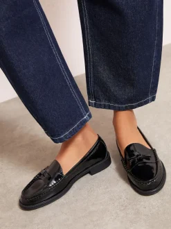Friends Like These Black Patent Faux Leather Comfort Bow Smart Loafers