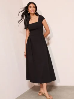 Friends Like These Black Square Neck Sculpting Stretch Midaxi Dress