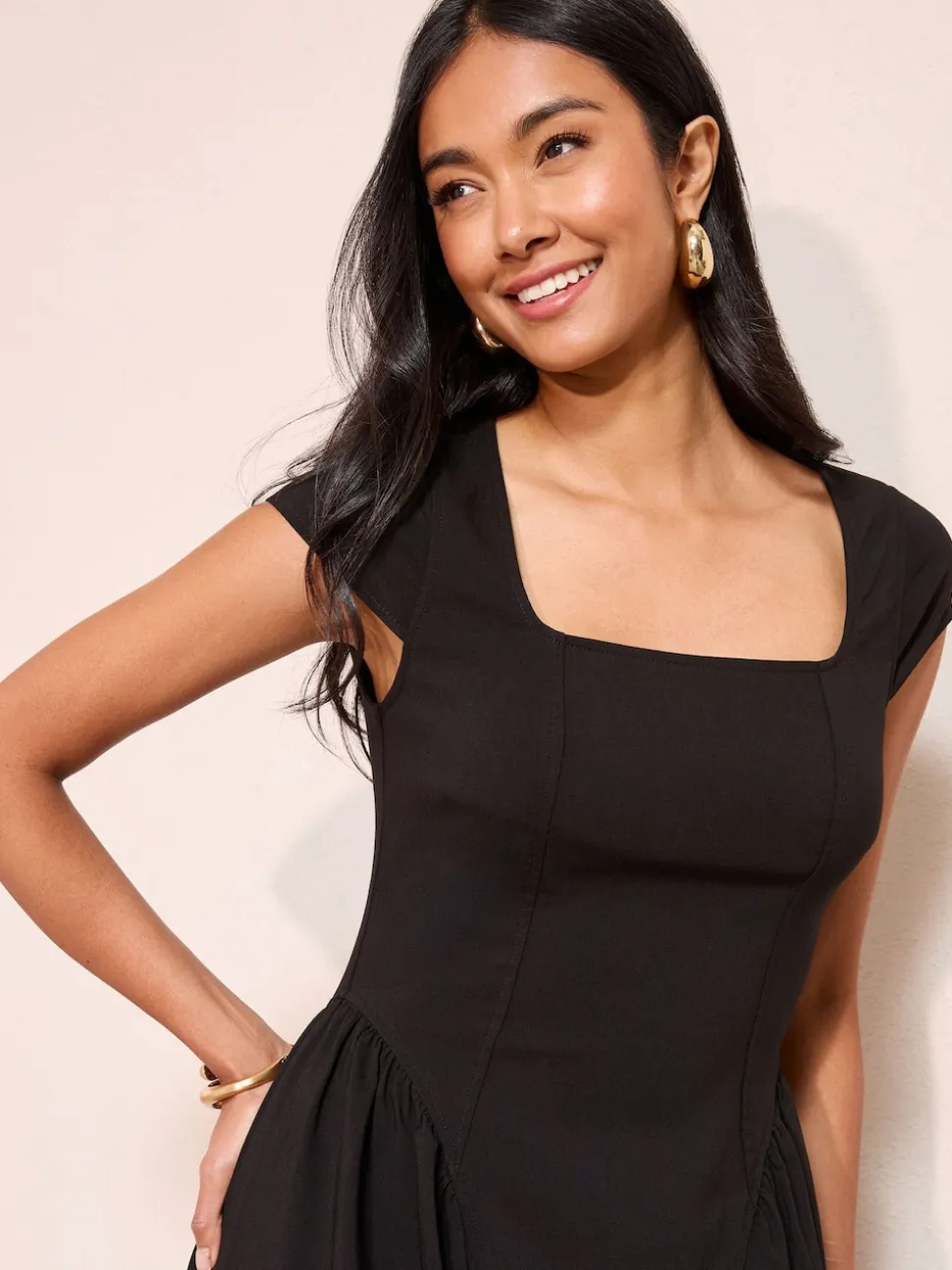 Friends Like These Black Square Neck Sculpting Stretch Midaxi Dress