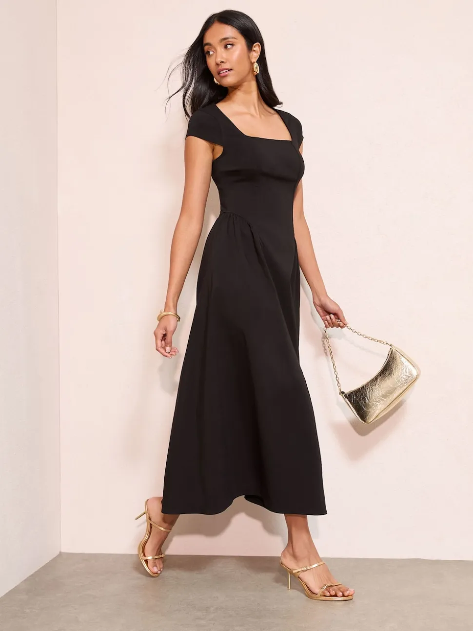 Friends Like These Black Square Neck Sculpting Stretch Midaxi Dress
